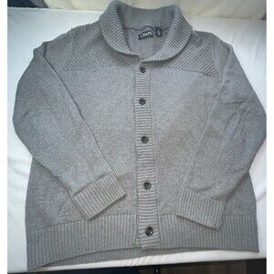 Chaps Cardigan Mens Large Gray Shawl Neck‎ Sweater  100% Cotton Button